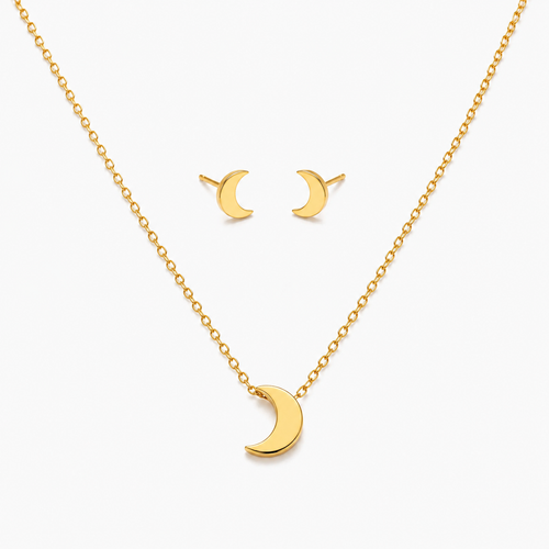 Set Collar Luna y aretes lunita mini