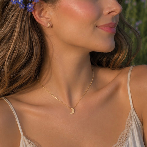 Set Collar Luna y aretes lunita mini